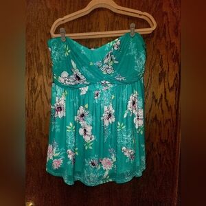 Torrid Turquoise Floral Mesh Strapless Twisted Babydoll Top Size 3 NWT